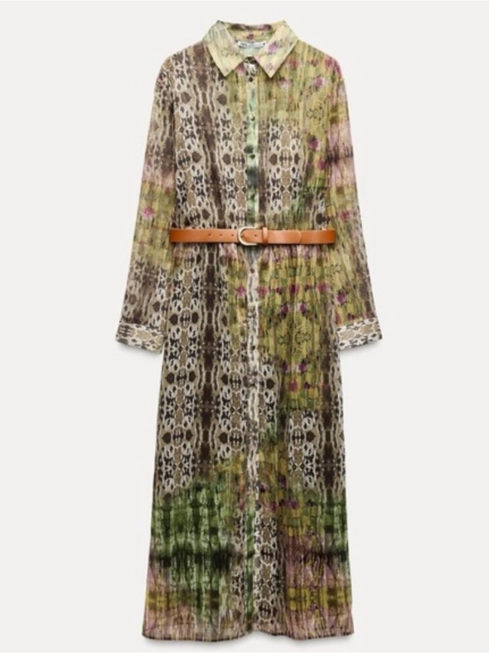 Zara Multicolor Printed Long Sleeve Maxi Shirt Dress Sz L NWT - Picture 1 of 6